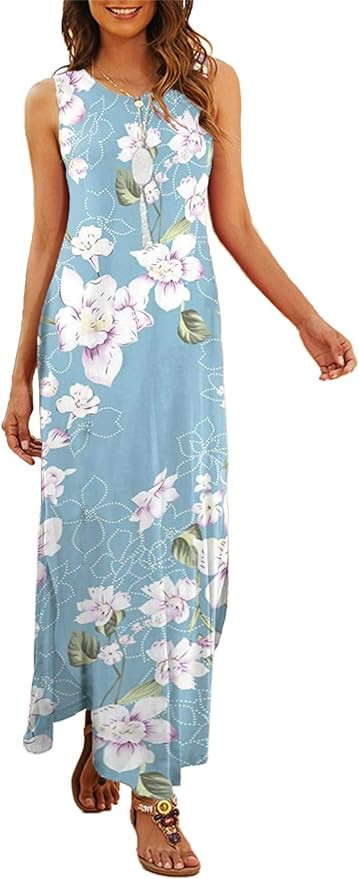 Hount Women's Casual Summer Sleeveless Dress Loose Split Maxi Dresses with Pockets | Amazon (US)