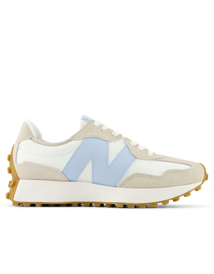 New Balance 327 sneakers in white with beige and baby blue detail | ASOS (Global)