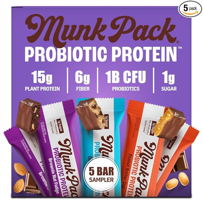 Munk Pack 15g Probiotic Protein Bars - 1g Sugar, 4g Net Carbs, Vegan + Keto Protein Bars, Plant B... | Amazon (US)