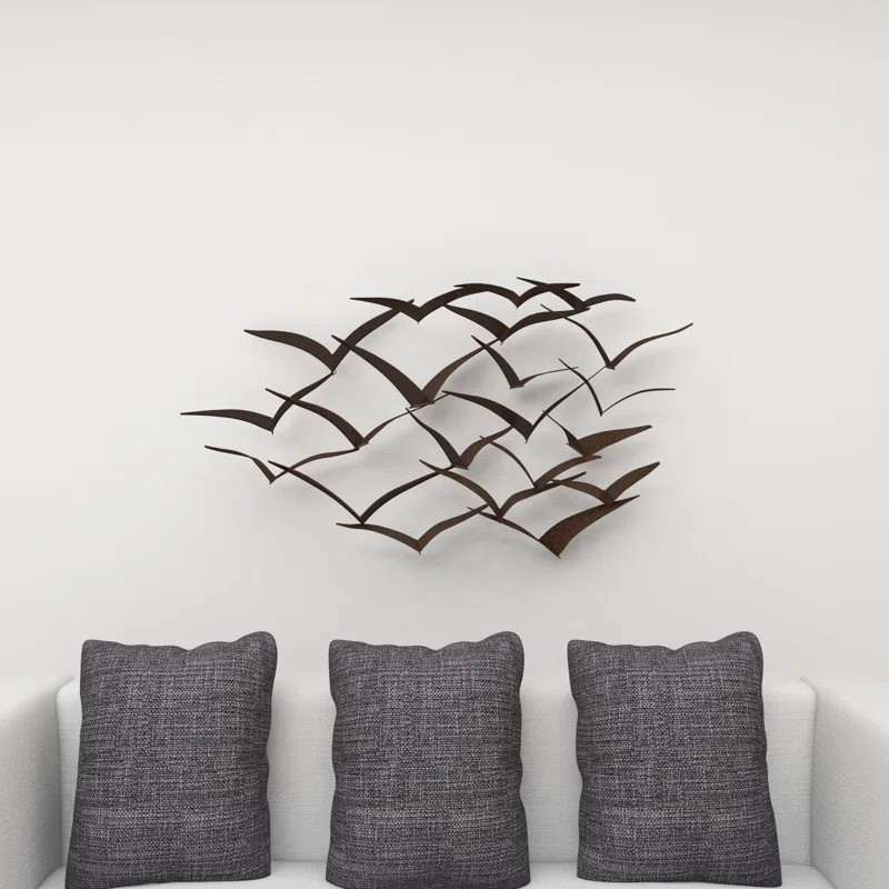 Metal Sleek Flying Flock Of Bird Wall Decor 47" x 4" x 26" | Wayfair North America