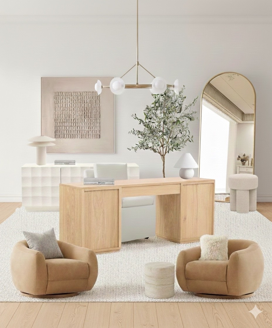 Modern home office inspo ✨

Work from home, wood desk, sitting area, coffee table, travertine coffee table, irregular coffee table, low coffee table, round coffee table, oval coffee table, accent chairs, swivel chair, lounge chair, office chair, office inspo, floor lamp, flushmount, semi flushmount, faux tree, home decor, interior decor, interior styling, home office organization, office storage  #ltkfamily #ltkhome #ltksale

#LTKworkwear #LTKover50style #LTKcanada