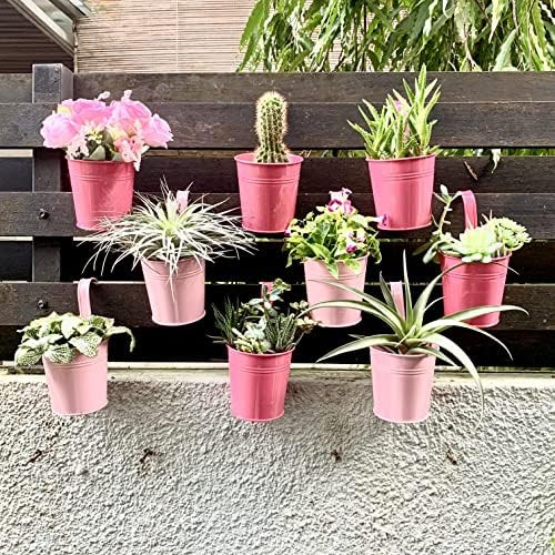 Amazon.com: LaLaGreen Railing Planters Outdoor -10 Pack, 4 Inch Metal Hanging Flower Bucket, Smal... | Amazon (US)