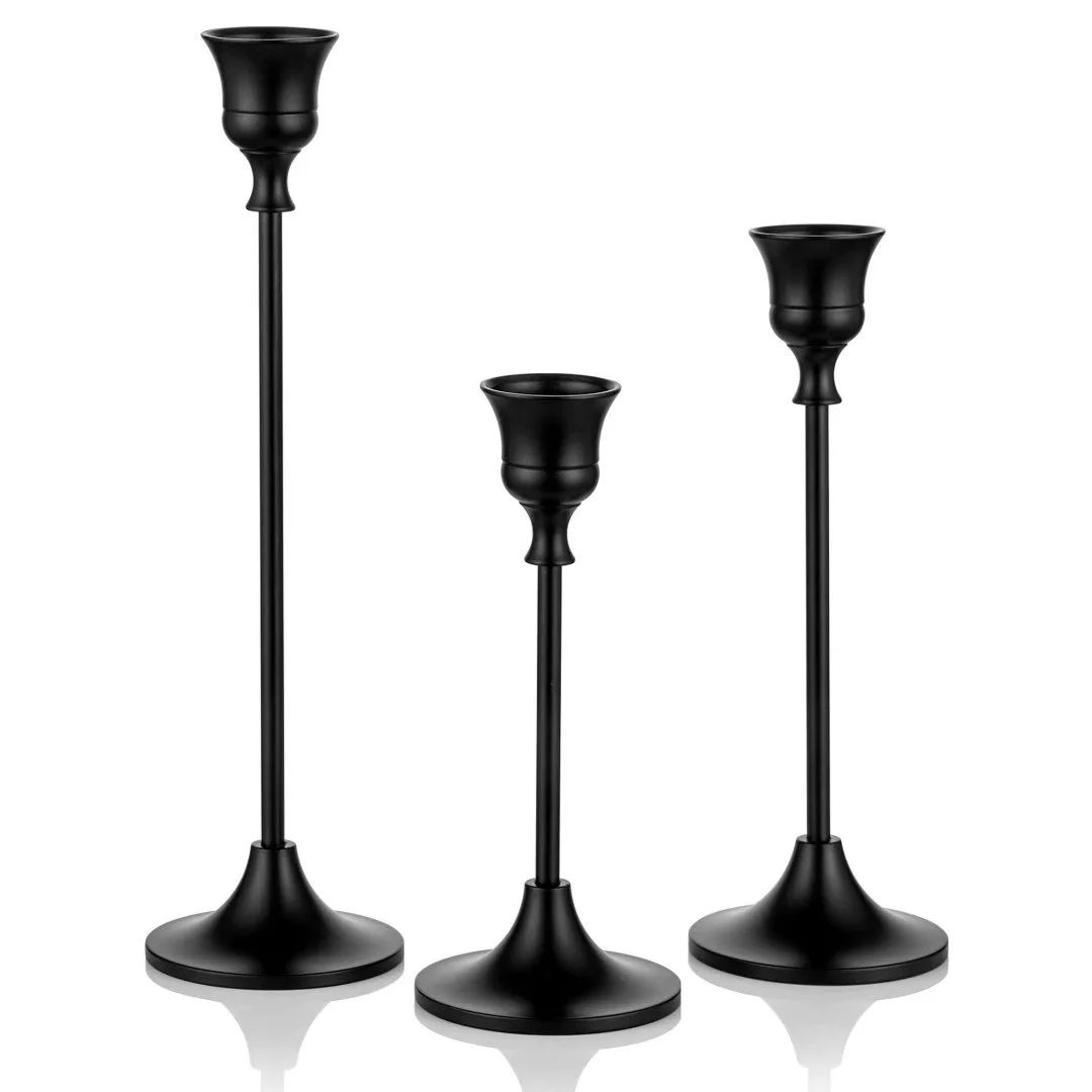 Nuptio Taper Candle Holders, Matte Black Candlestick Holders Set of 3, Decorative Metal Candle St... | Walmart (US)
