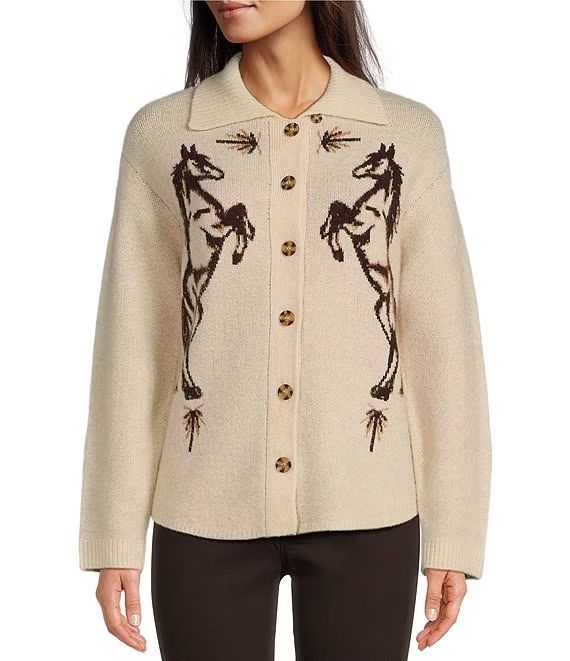 Long Sleeve Button Front Horse Motif Sweater Cardigan | Dillard's