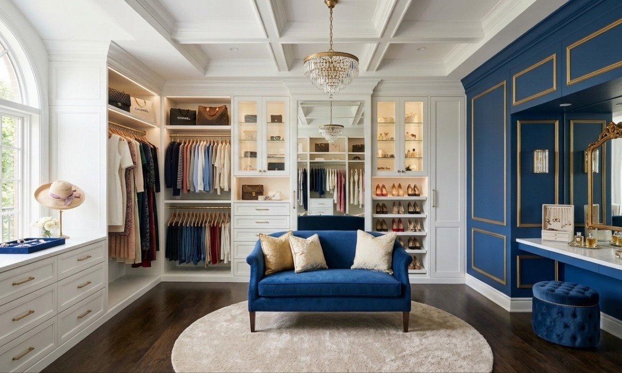 The archive of our dreams is all about the "phygital" intersection of organization and aspiration. A dressing room should function as a personal boutique, where integrated lighting and custom millinery displays turn everyday accessories into curated art. The deep cobalt vanity wall provides a sharp, sophisticated contrast to the neutral cabinetry, making the wardrobe the star of the show.
Efficiency meets elegance when your most-loved investment bags and seasonal silhouettes are visible and accessible. It’s the ultimate blueprint for a Gloss Bureau-approved lifestyle: disciplined, highly organized, and unapologetically chic. This is where the digital branding of one's life meets the physical reality of a luxury home.
#ClosetGoals #InvestmentDressing #HomeEditorial

#LTKdayinmylife #LTKHome #LTKvlog
