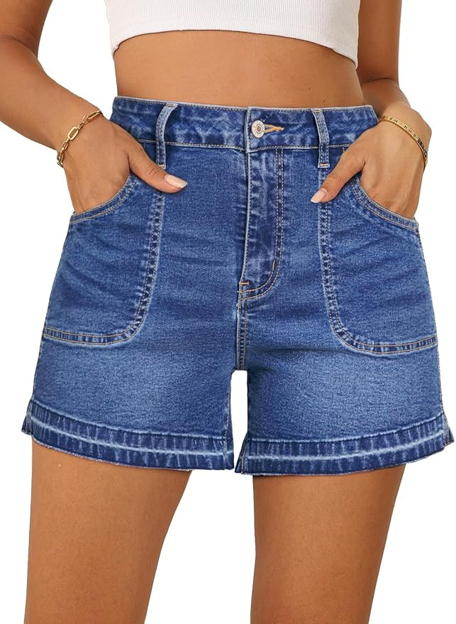 Dokotoo Womens Jean Shorts Stretchy High Waisted 2026 Straight Leg Frayed Raw Hem Casual Denim Sh... | Amazon (US)