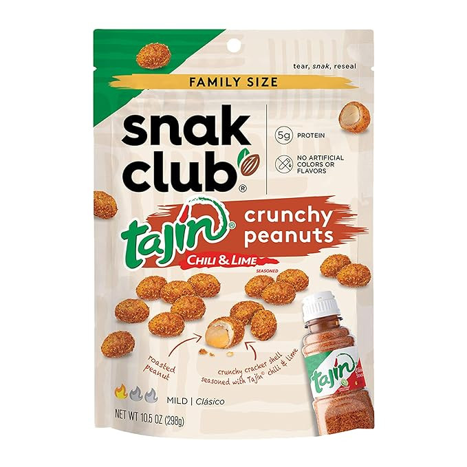 Snak Club Tajin Crunchy Peanuts, Mild Chili & Lime Flavor, Zesty Spicy Snacks, 10.5oz Resealable ... | Amazon (US)