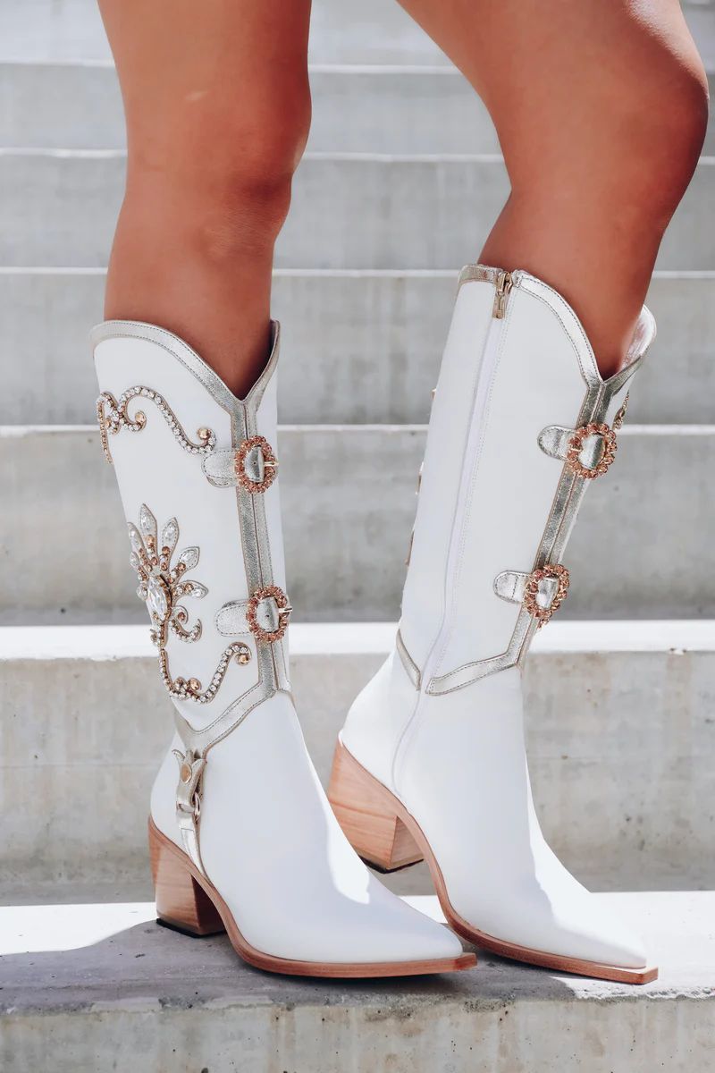 Jolene Embellished Cowgirl Boots - White | Whiskey Darling Boutique