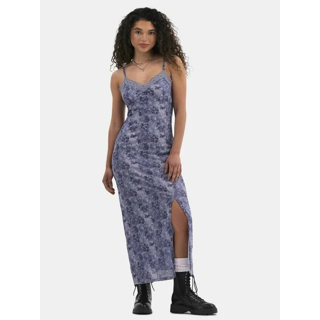 No Boundaries Lace Trim Maxi Mesh Dress, Women's | Walmart (US)