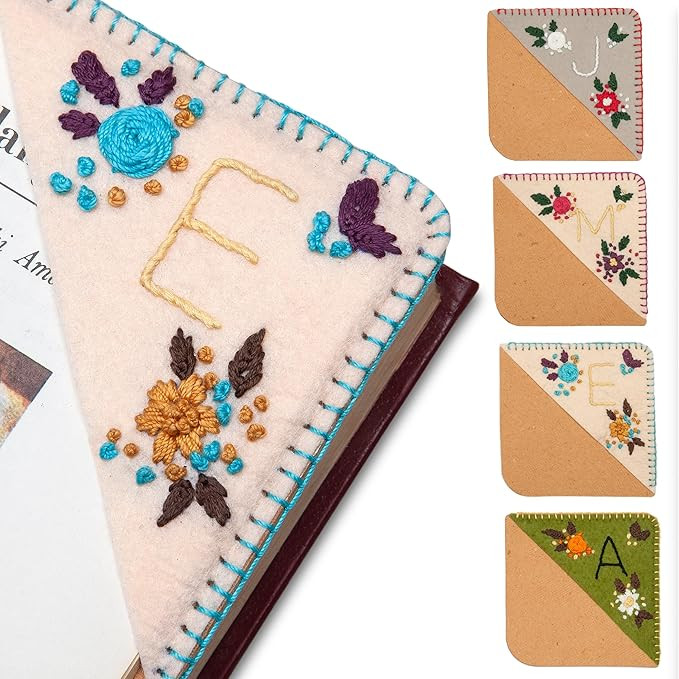 Personalized Hand Embroidered Corner Bookmark, Felt Triangle Page, Cute Flower Letter Embroidery ... | Amazon (US)