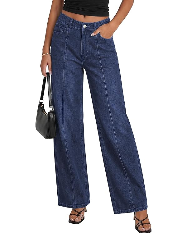 PRETTYGARDEN Women's Wide Leg Jeans High Waisted Stretchy Baggy Seamed Front Denim Palazzo Pants ... | Amazon (CA)