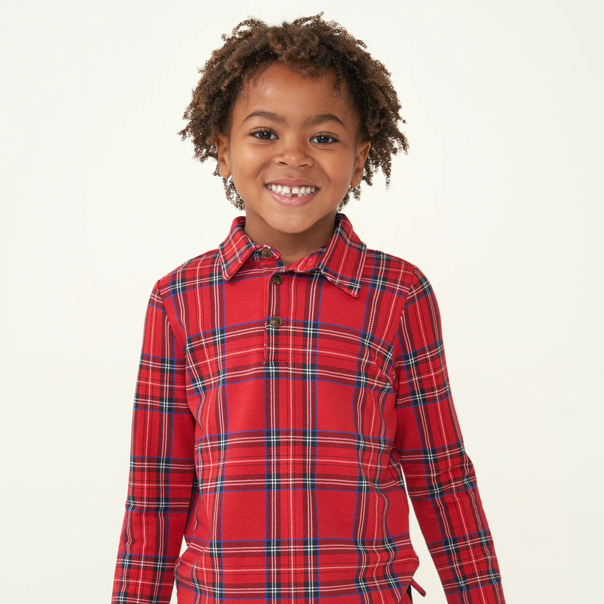 Holiday Plaid Long Sleeve Polo Shirt | Little Sleepies