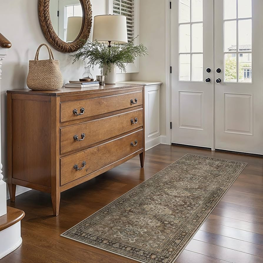 Bavni Washable Runner Rug 2x7, Non Slip Long Hallway Rug, Vintage Print Low Pile Ultra Thin Washa... | Amazon (US)