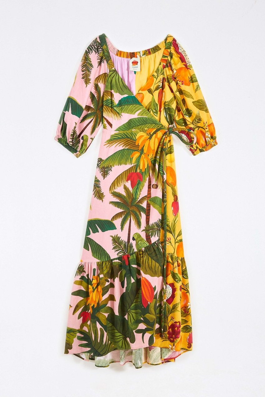 MIXED PRINTS MIDI WRAP DRESS | FarmRio (US)