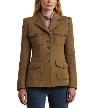 Wool Blend Notch Lapel Long Sleeve Waist Dart Button Down Twill Blazer | Dillard's