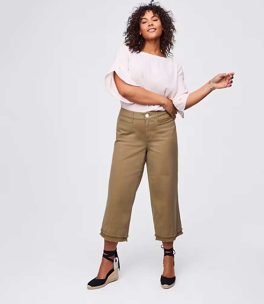 LOFT Plus Frayed Wide Leg Crop Jeans in Magnolia Green | LOFT