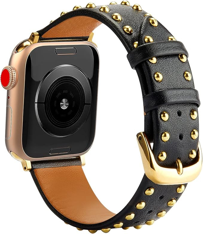 LAMEKKU Compatible with Apple Watch Band 38mm 40mm 41mm Women Girls Genuine Leather Replacement S... | Amazon (US)