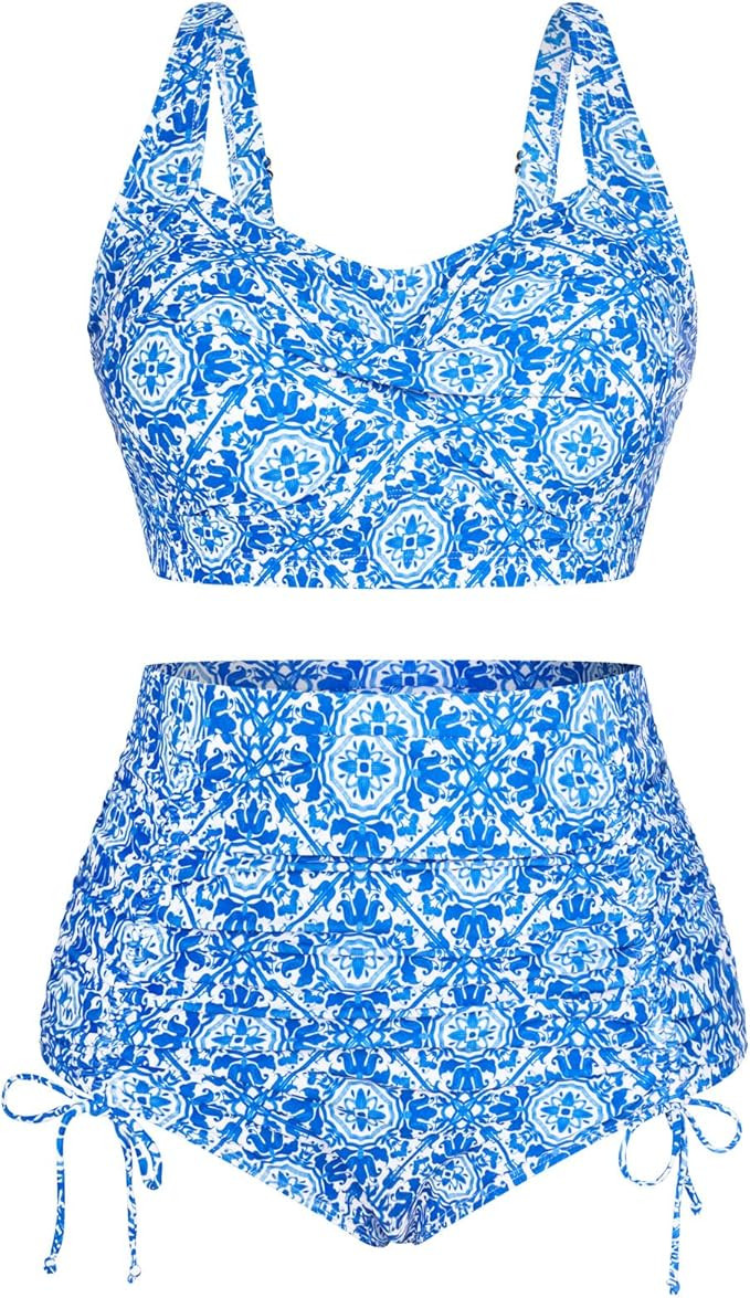 Hanna Nikole Women Plus Size Two Piece Swimsuit Sets Twist Front Bikini Bathing Suit with Drawstr... | Amazon (US)