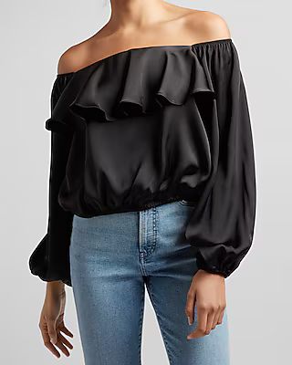 Satin Off The Shoulder Ruffle Top | Express