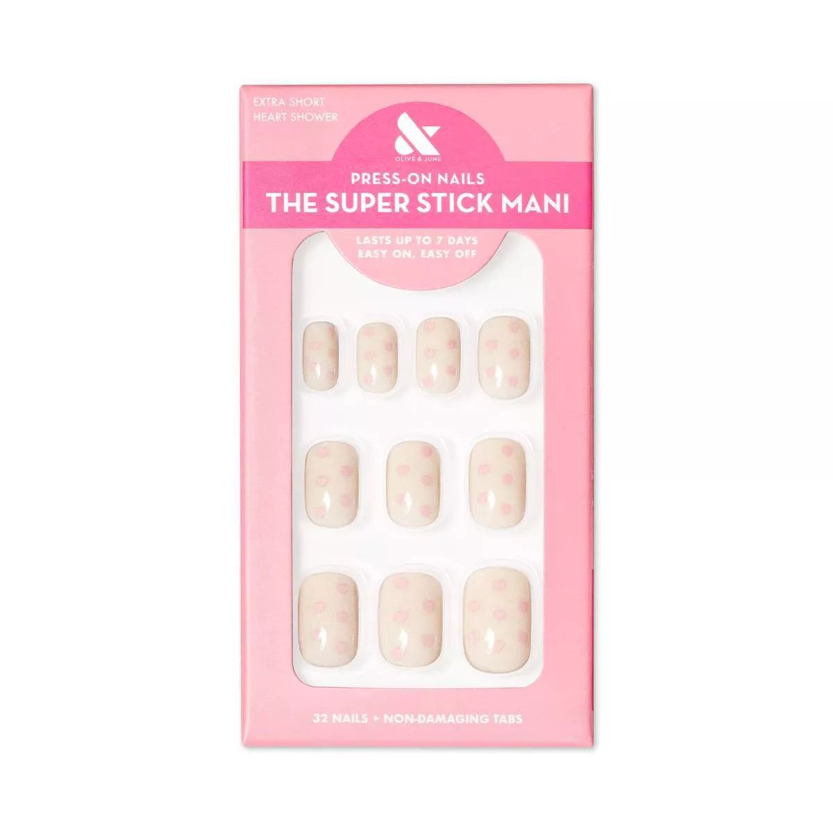Olive & June Press On Nail Tabs - XS Squoval - Heart Shower - 32ct | Target