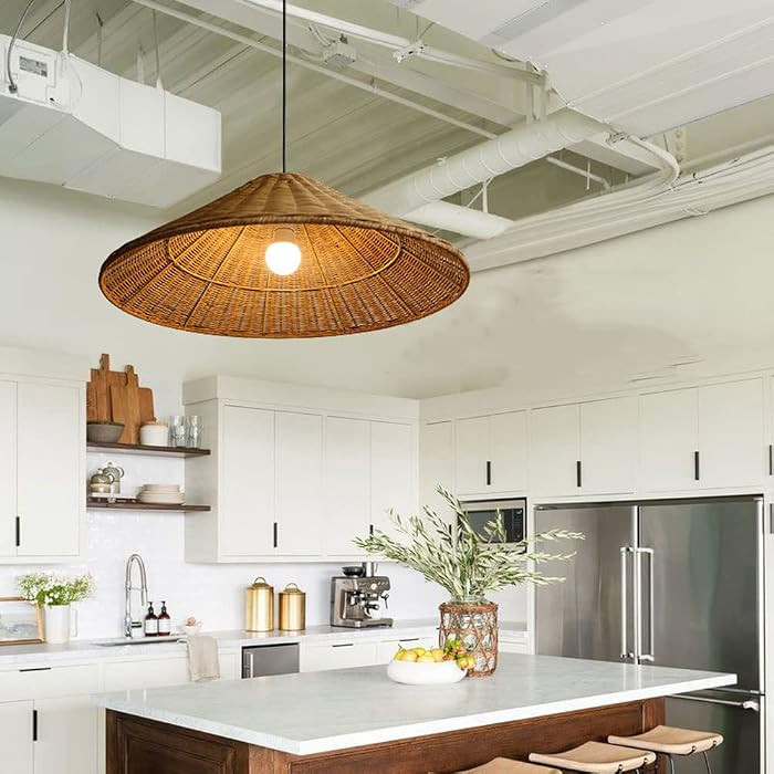 Creative Cone Lamp Shade Retro Dark Woven Rattan Hanging Lamp Simple Large Over Sink Ceiling Pend... | Amazon (US)