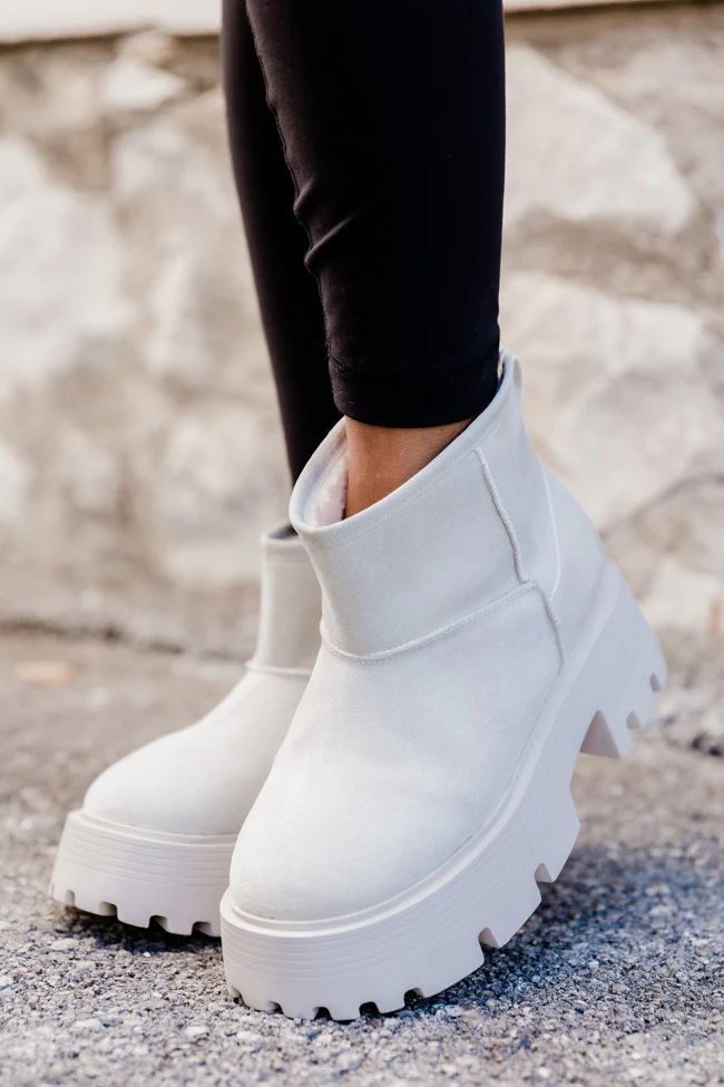 Kate Off White Suede Lug Ankle Bootie | Pink Lily