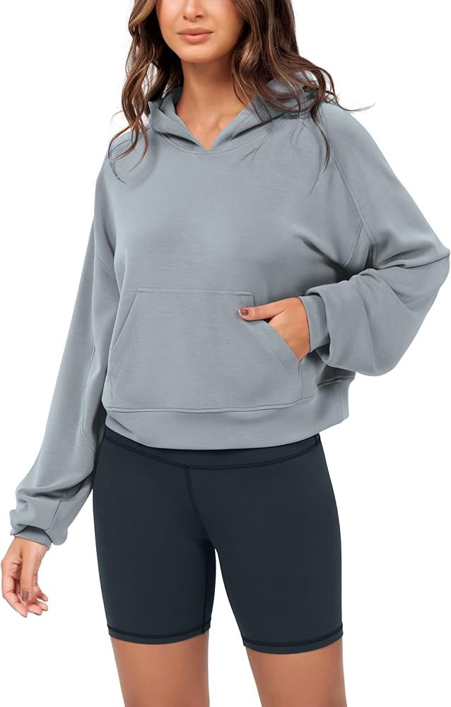 ODODOS Modal Soft Long Sleeve Cropped Hoodie for Women Oversized Pullover Sweatshirts with Pocket | Amazon (US)