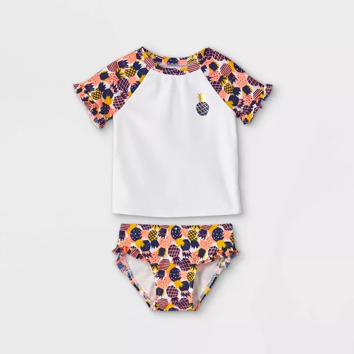 Toddler Girls' 2pc Pineapple Print Short Sleeve Rash Guard Set - Cat & Jack™ True White | Target