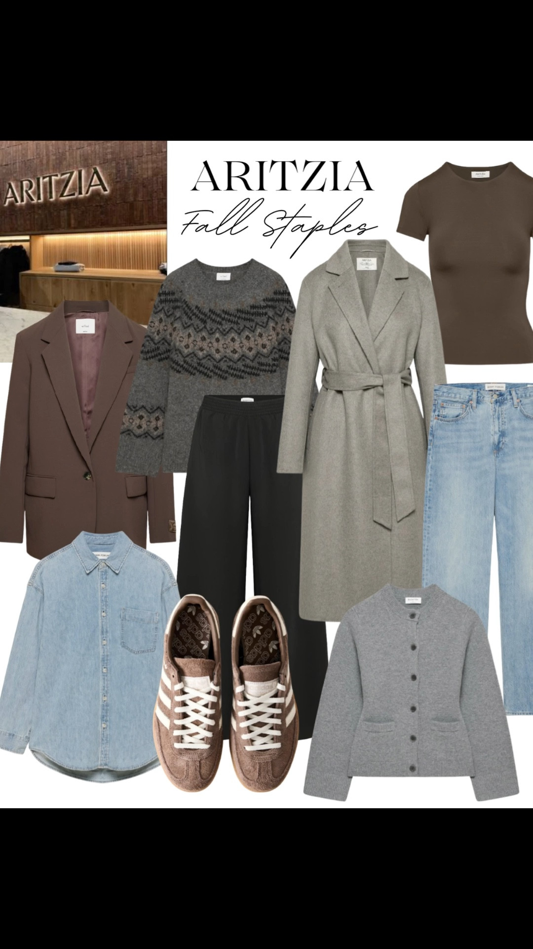 Aritzia fall staples 🤎🍂

Tags: autumn outfit, capsule wardrobe, brown blazer, palazzo pants, denim shirt, straight leg jeans, adidas Spezial sneakers, fitted cardigan, fair isle sweater, wool belter coat, fall jacket, fitted t-shirt, neutral aesthetic, workwear, office outfit 

#LTKSeasonal #LTKWorkwear #LTKStyleTip