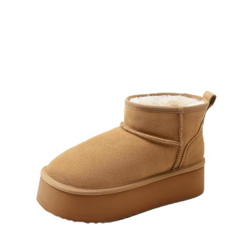 DREAM PAIRS Platform Winter Boots for Women Genuine Suede, Wide Toe Water Slip Resistant Ankle Mini Snow Boots Lined Fur with Lightweigt Memory Foam Insole Outdoor,Size 8,Chestnut,SDSB25005W | Amazon (US)