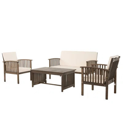 4Pc Wood Poolside Chat Collection With Water- Padding Ensemble Spill- Cushions | Wayfair North America