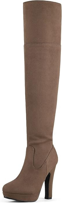DREAM PAIRS Women's Thigh High Chunky Heel Platform Over The Knee Boots | Amazon (US)