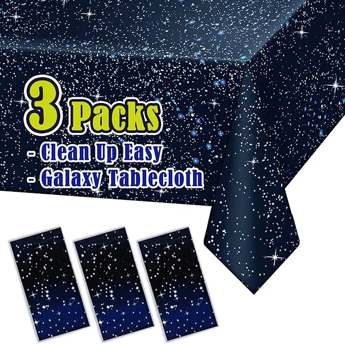3 Packs - Space Tablecloth, Galaxy Themed Plastic Table Cover, Disposable Plastic Star Party Tabl... | Amazon (US)