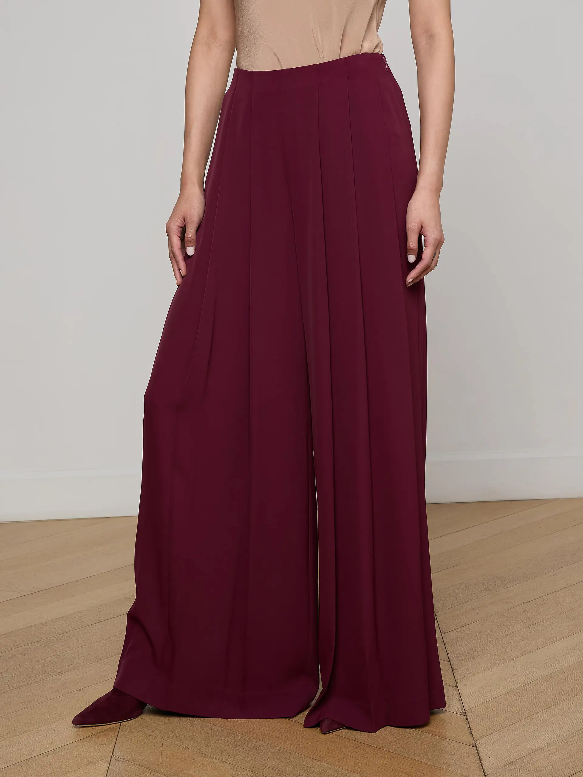 Nova Pleated Wide-Leg Pant in Dark Port | L'AGENCE | L'Agence