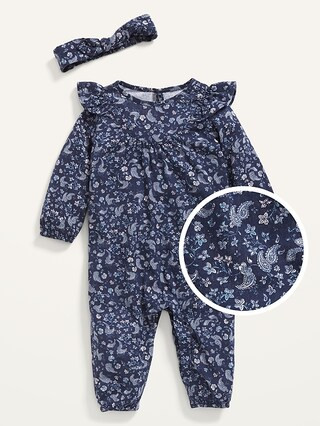Long-Sleeve Floral One-Piece and Headband Set for Baby | Old Navy (US)