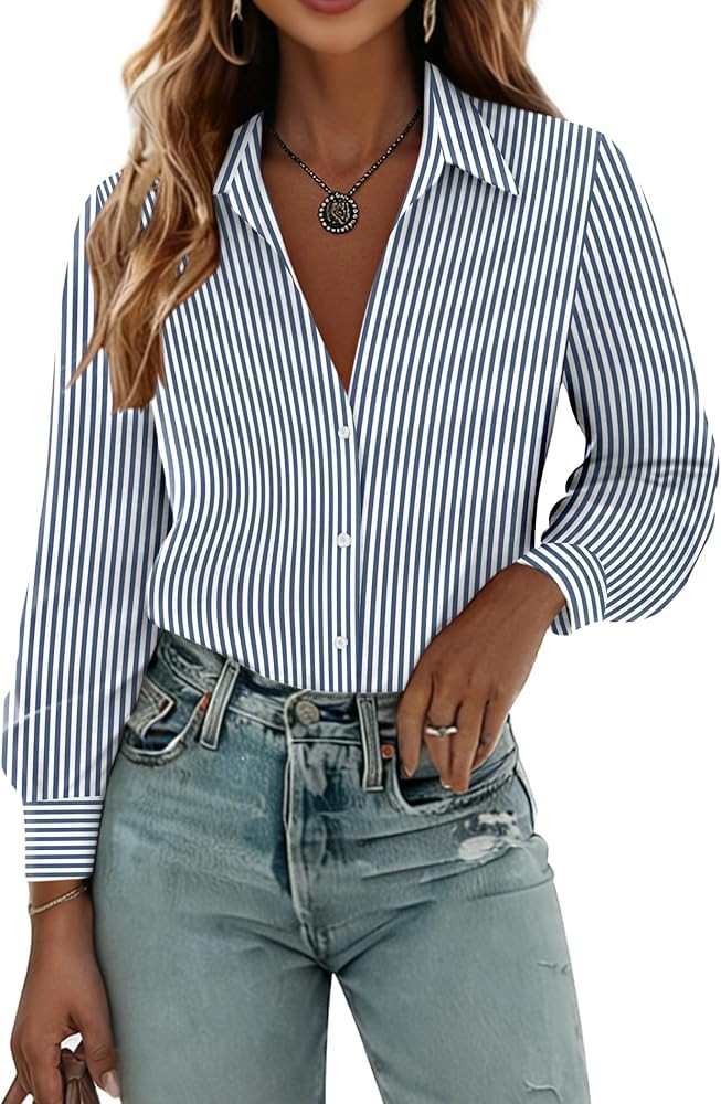 Zeagoo Womens Button Down Shirts Lantern Long Sleeve Blouse Business Casual Work Tops Floral Prin... | Amazon (US)