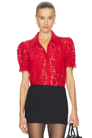 Mina Lace Top in Scarlet | Revolve Clothing (Global)