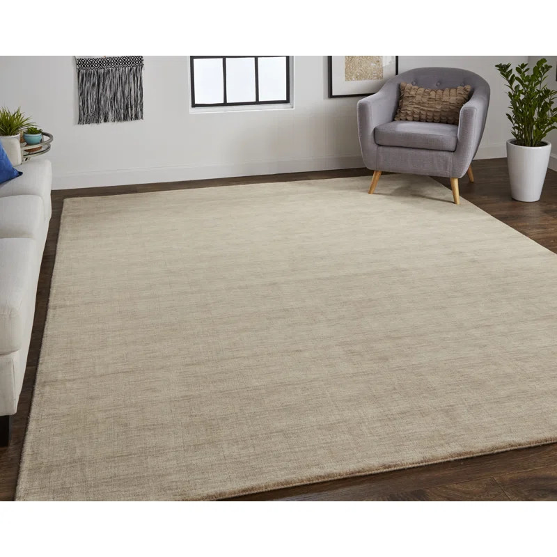 Ameia Handmade Hand Loomed Wool Beige Rug | Wayfair North America