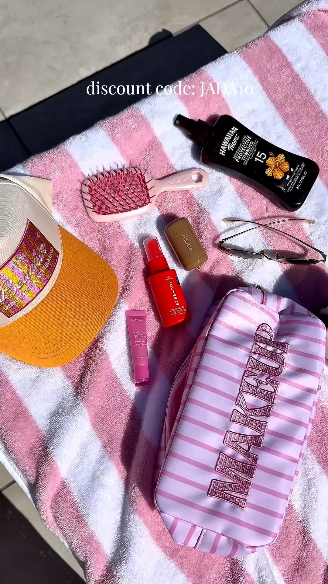 I’ve been loving pink + stripes this summer 💗🌞

this cute makeup bag + hat are the perfect little accessories for any pool day or weekend trip 🎀

shop Kenz Kustoms with code jada10 for 10% off their full collection!

everything is linked for you 🤍

#LTKTravel #LTKBeauty #LTKSwim