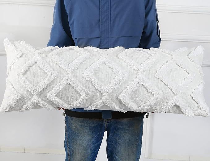 Diamond Pattern Extra Long Pillow Covers 14 x 36,Plush Chenille Decorative Long Lumbar Pillow Cov... | Amazon (US)