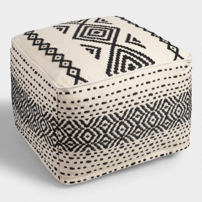 Black and White Kilim Indoor Outdoor Pouf | World Market