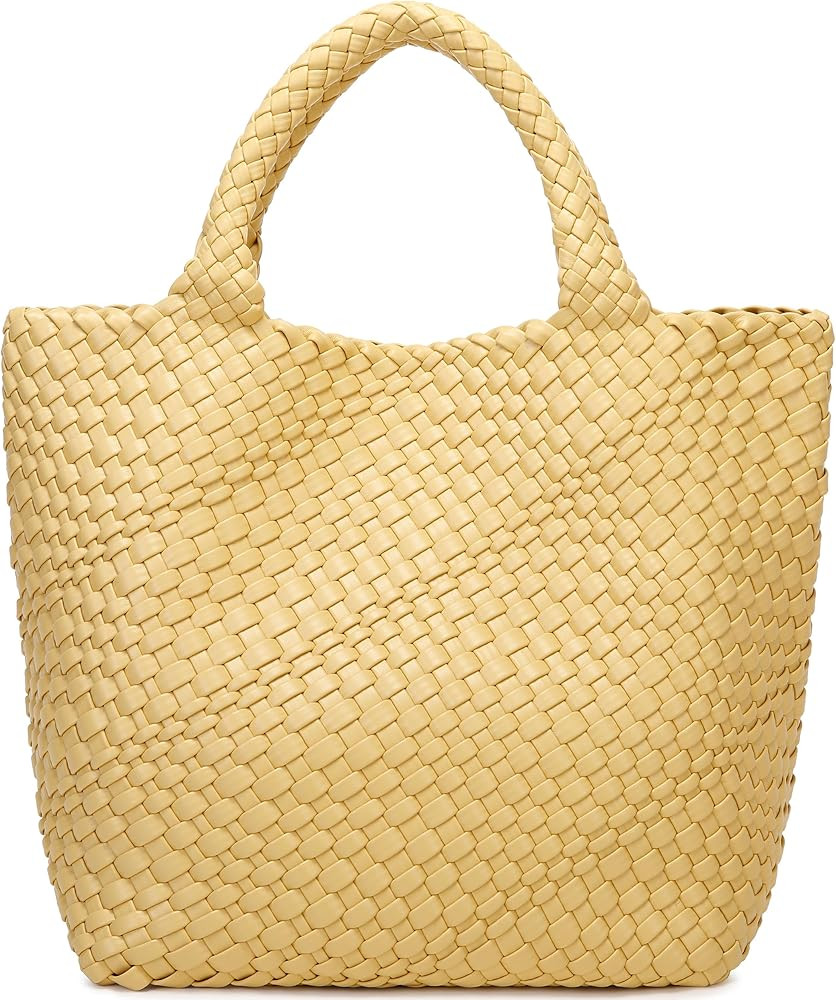 Woven Bag for Women, Vegan Leather Tote Bag Large Summer Beach Travel Handbag and Purse Retro Han... | Amazon (US)