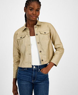 Women's Foil Cropped Trucker Jacket | Macy's