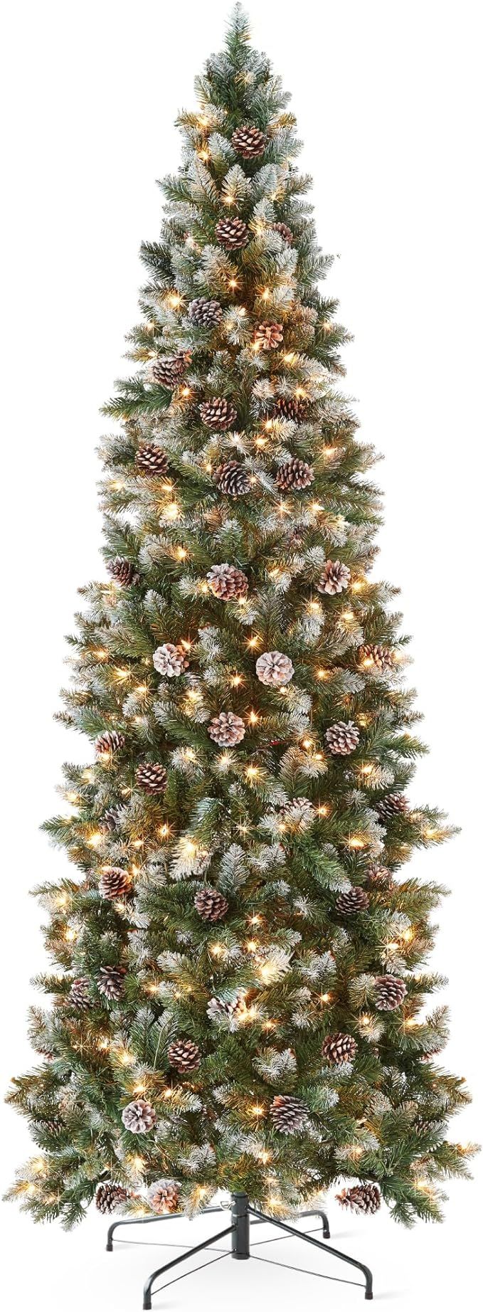 Best Choice Products 9ft Pre-lit Pencil Christmas Tree, Partially Flocked & Frosted Slim Holiday ... | Amazon (US)