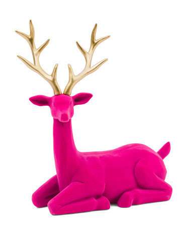12in  Velvet Finish Sitting Reindeer | TJ Maxx