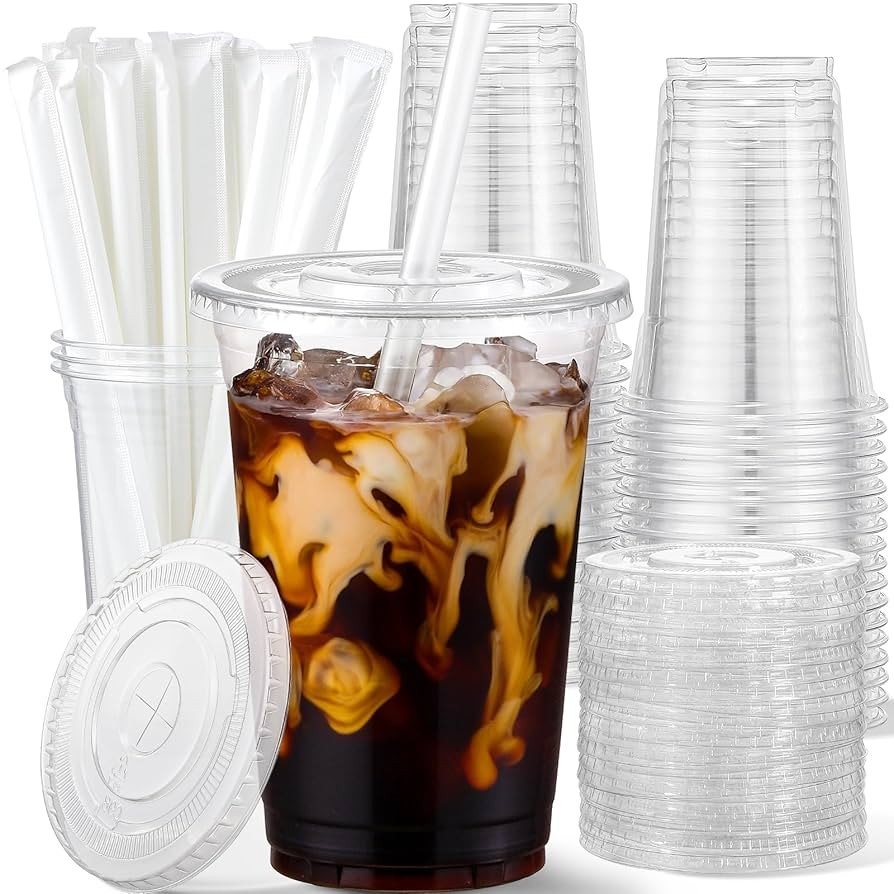 AOZITA 25 Pack - 16 oz Plastic Cups with Lids and Straws, Clear Iced Coffee Cups with Lids, Dispo... | Amazon (US)