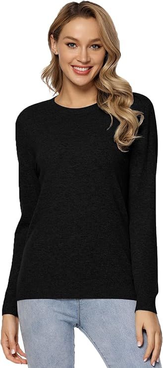 LANPULUX Women's 100 Percent Pure Wool Sweater Long Sleeve Pullover Crew Neck Tops for Woman | Amazon (US)