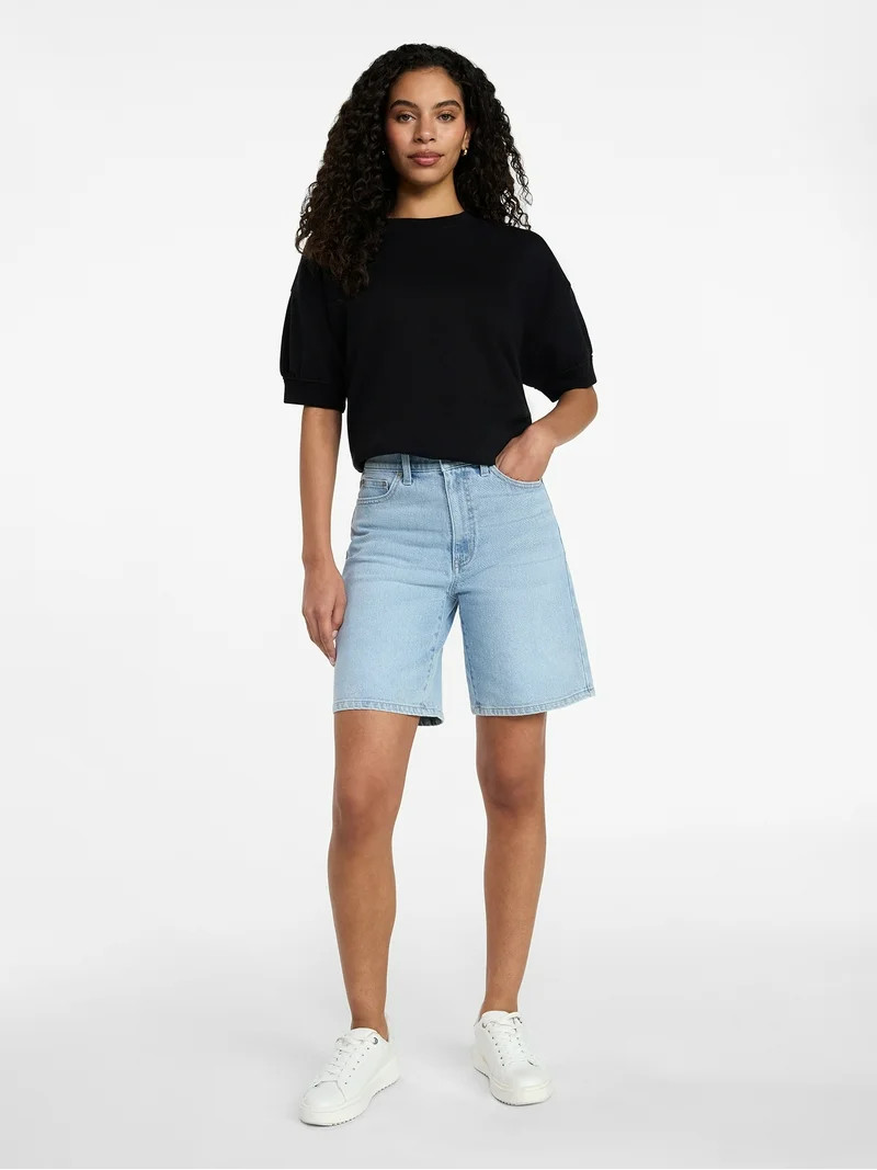 Time and Tru Women's Fleece Sweatshirt with Short Sleeves, Sizes XS-XXXL | Walmart (US)