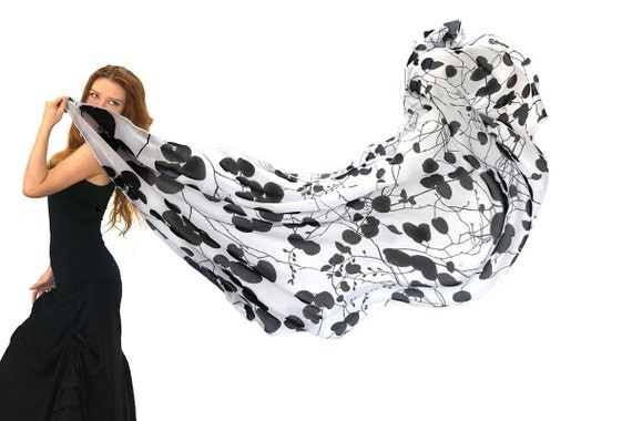 Autumn Scarf Shawl, Black White Scarf, Wrap Shawl, Fall Accessories, Halloween Scarf, Modern Scarf, Bohemian Clothes, Nature Inspired Scarf | Etsy AU