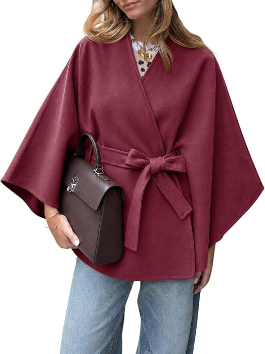 Tankaneo Womens Batwing Sleeve Poncho Pea Coats Oversized Cloak Cape Coats | Amazon (US)